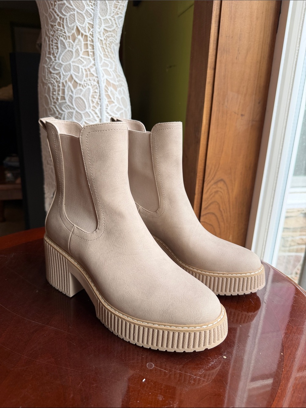Dolce Vita Light Taupe Platform Chelsea Ankle Boots